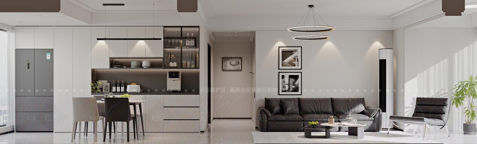 白色餐边柜组合开放式厨房3D模型下载【ID:1227521684】