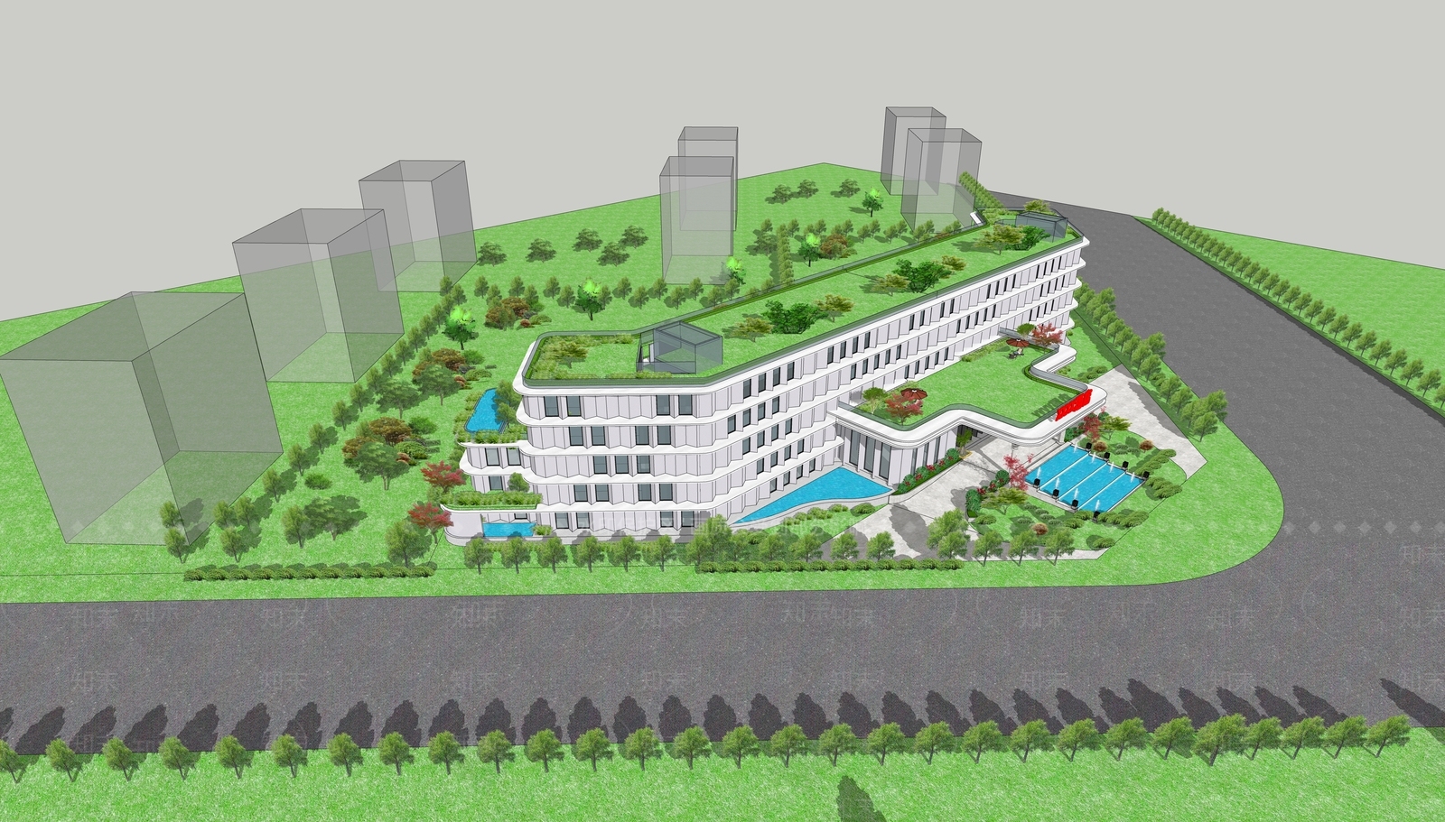 现代轻奢酒店建筑SU模型下载【ID:1201913167】