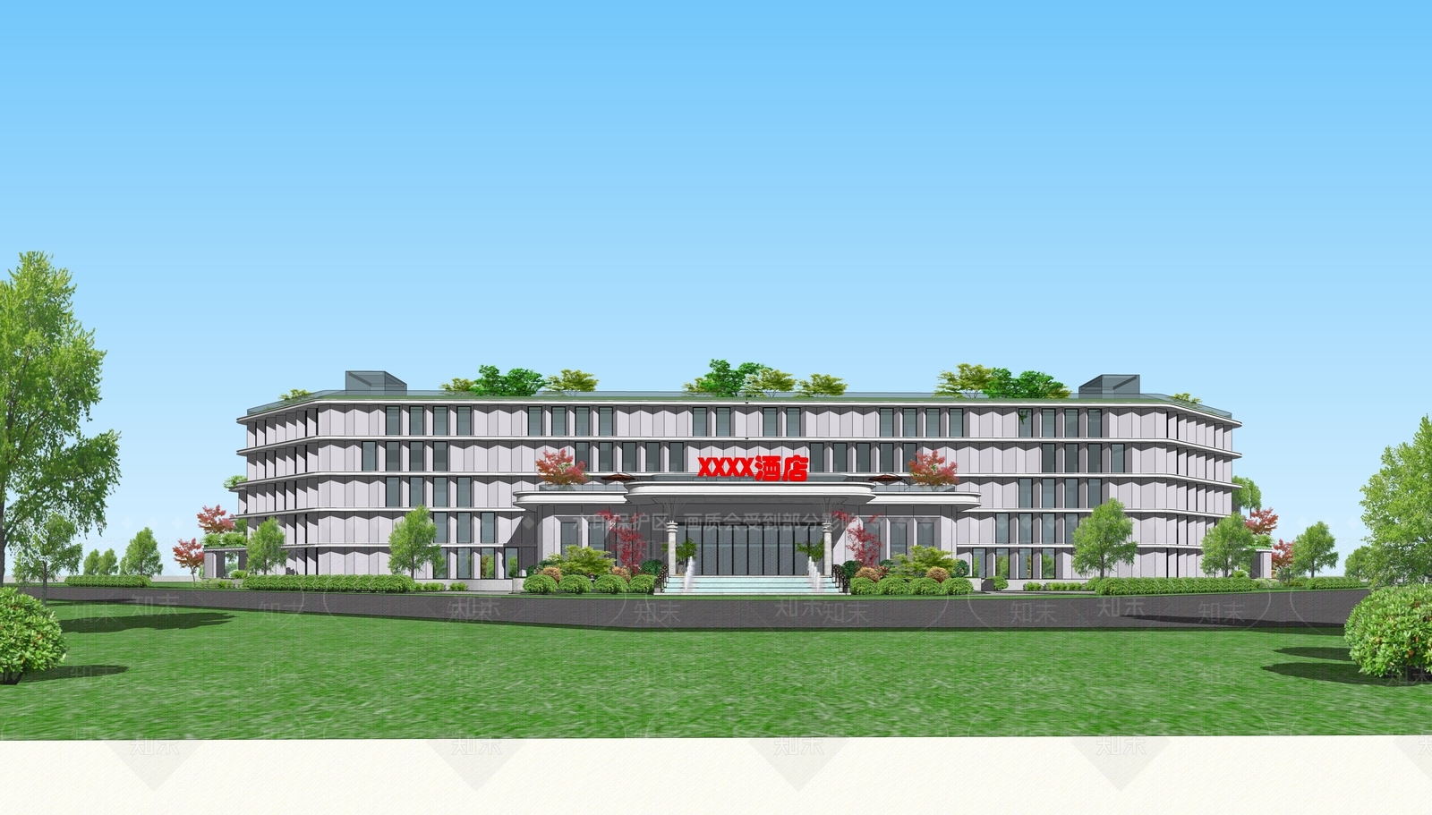 现代轻奢酒店建筑SU模型下载【ID:1201913167】