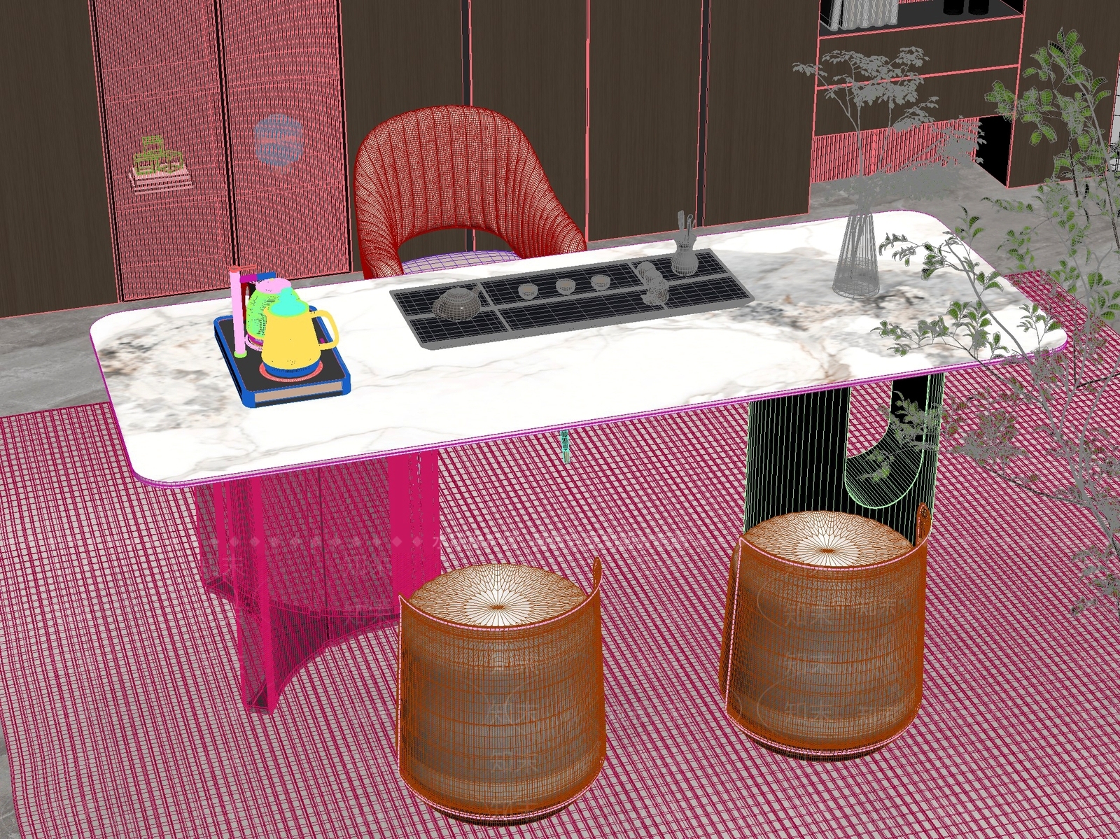 新中式中式茶桌椅3D模型下载【ID:1201913422】