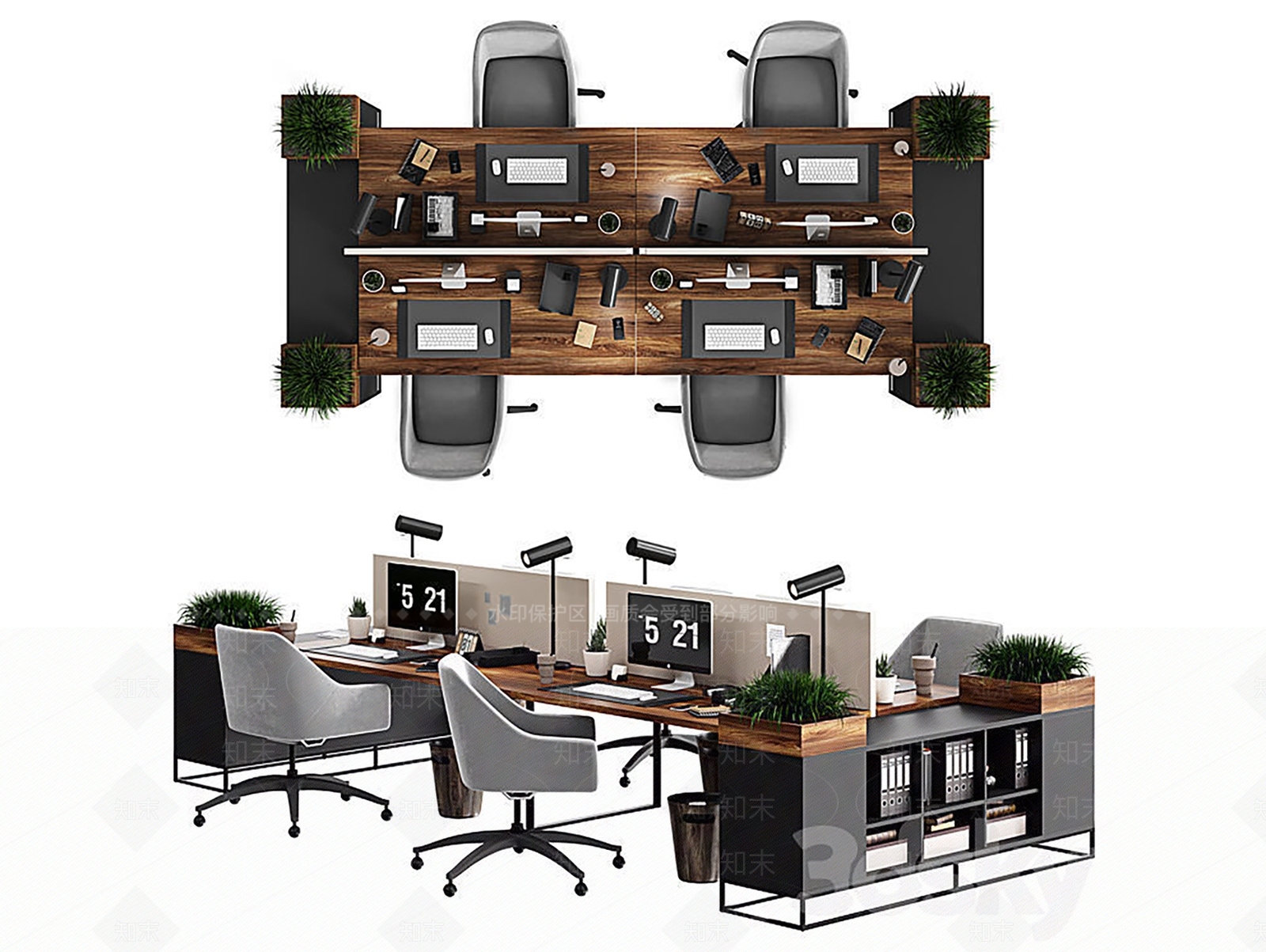 现代简约办公桌椅3D模型下载【ID:1201913478】