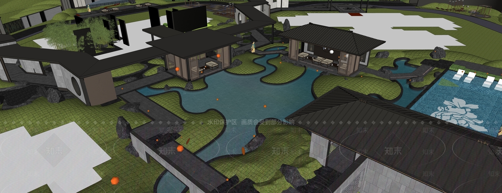 新中式小区景观SU模型下载【ID:1201914072】
