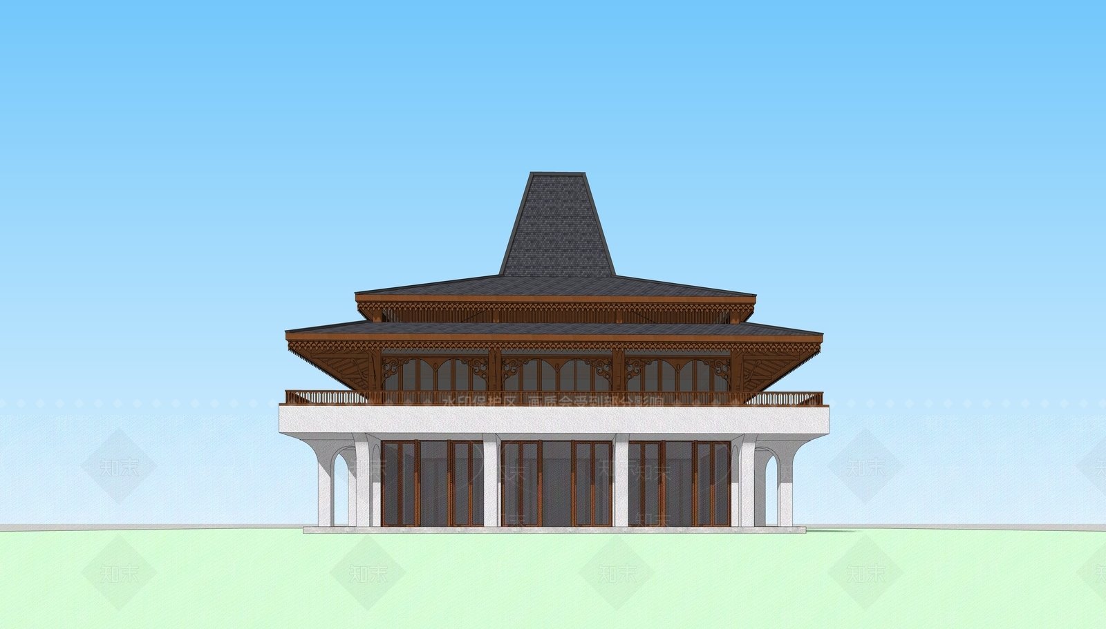 中式新中式风格建筑SU模型下载【ID:1201917233】