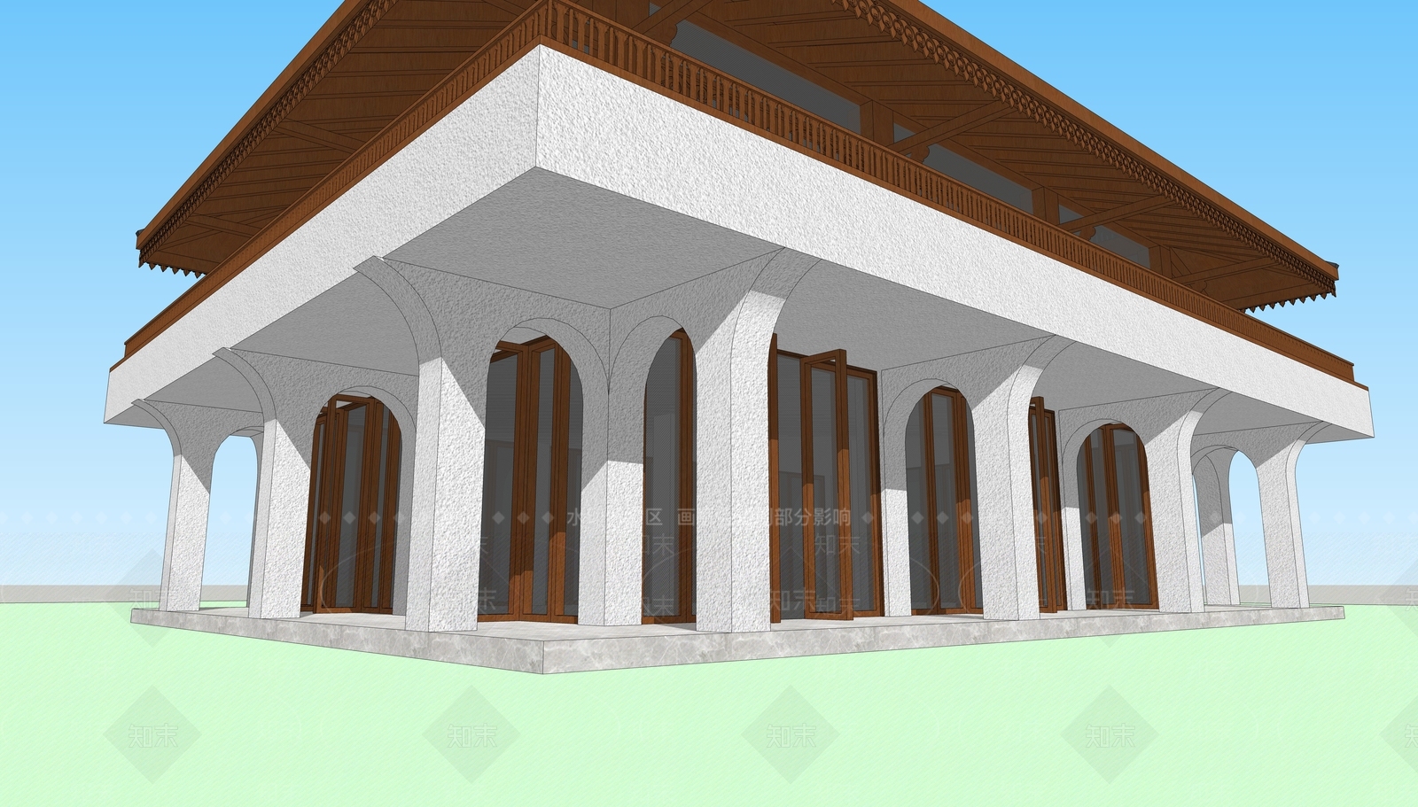 中式新中式风格建筑SU模型下载【ID:1201917233】