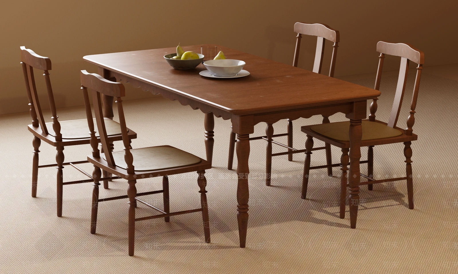 美式法式餐桌椅3D模型下载【ID:1201920379】