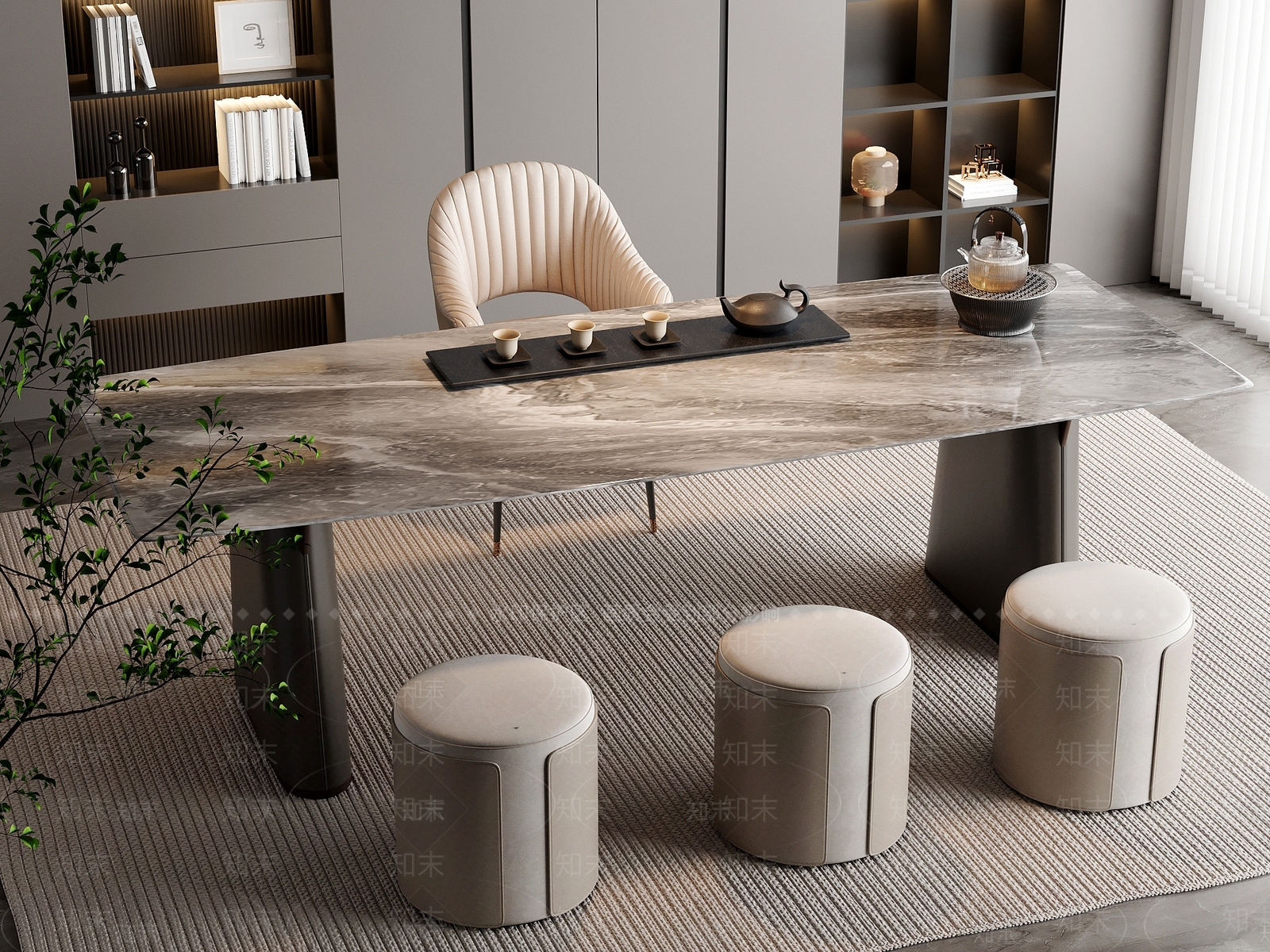 新中式中式茶桌椅3D模型下载【ID:1201924378】