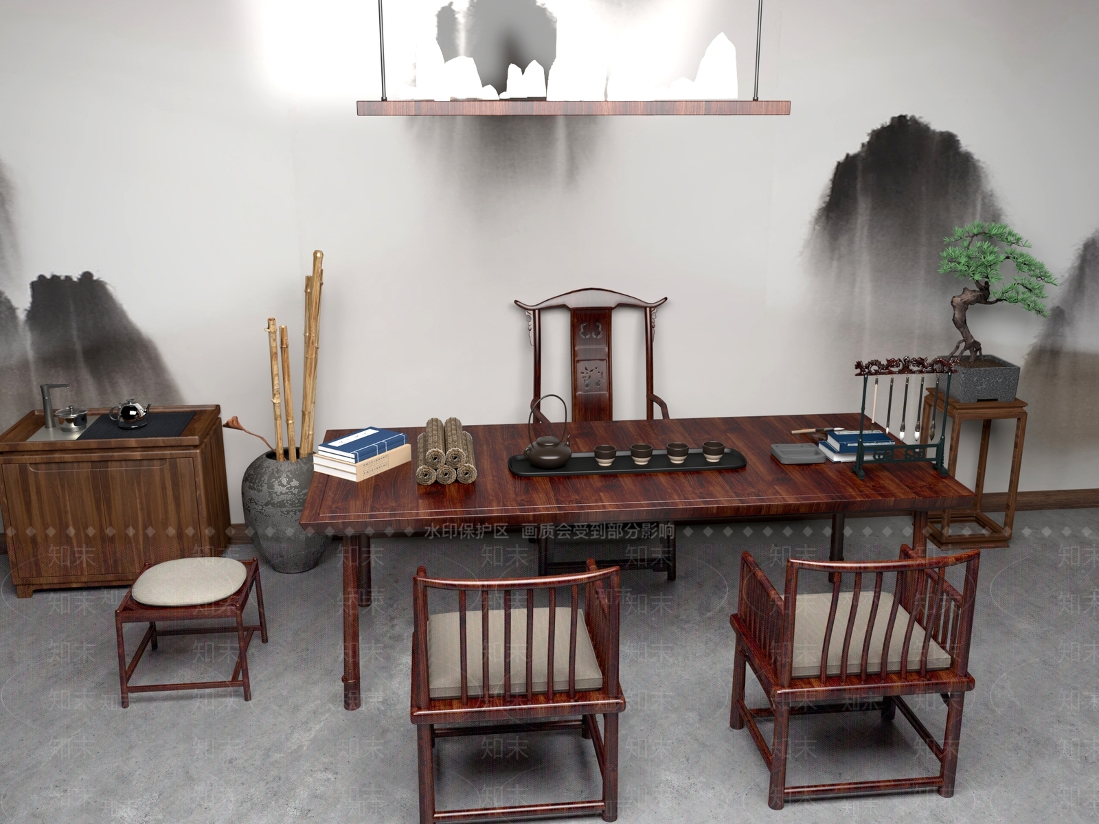 新中式中式茶桌椅3D模型下载【ID:1201924919】