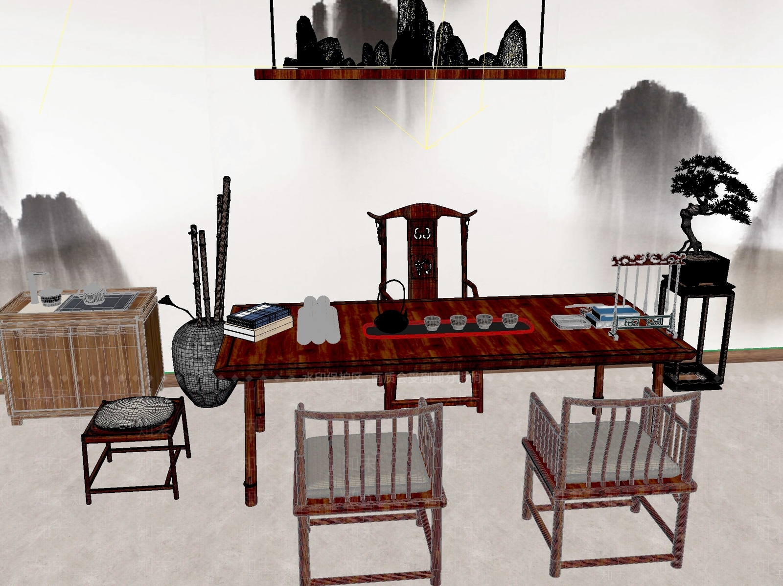 新中式中式茶桌椅3D模型下载【ID:1201924919】
