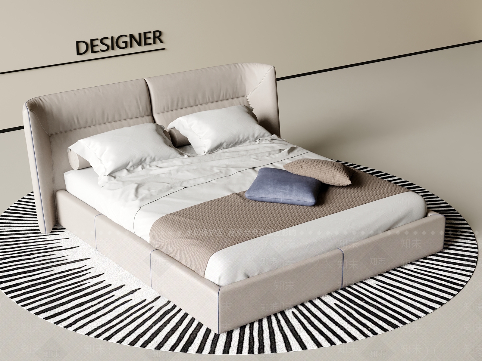 现代双人床3D模型下载【ID:1201975013】