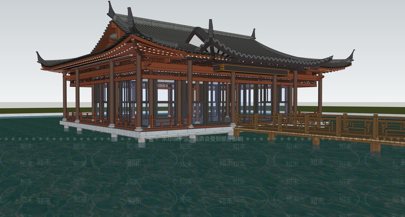 中式古建筑SU模型下载【ID:1201926405】