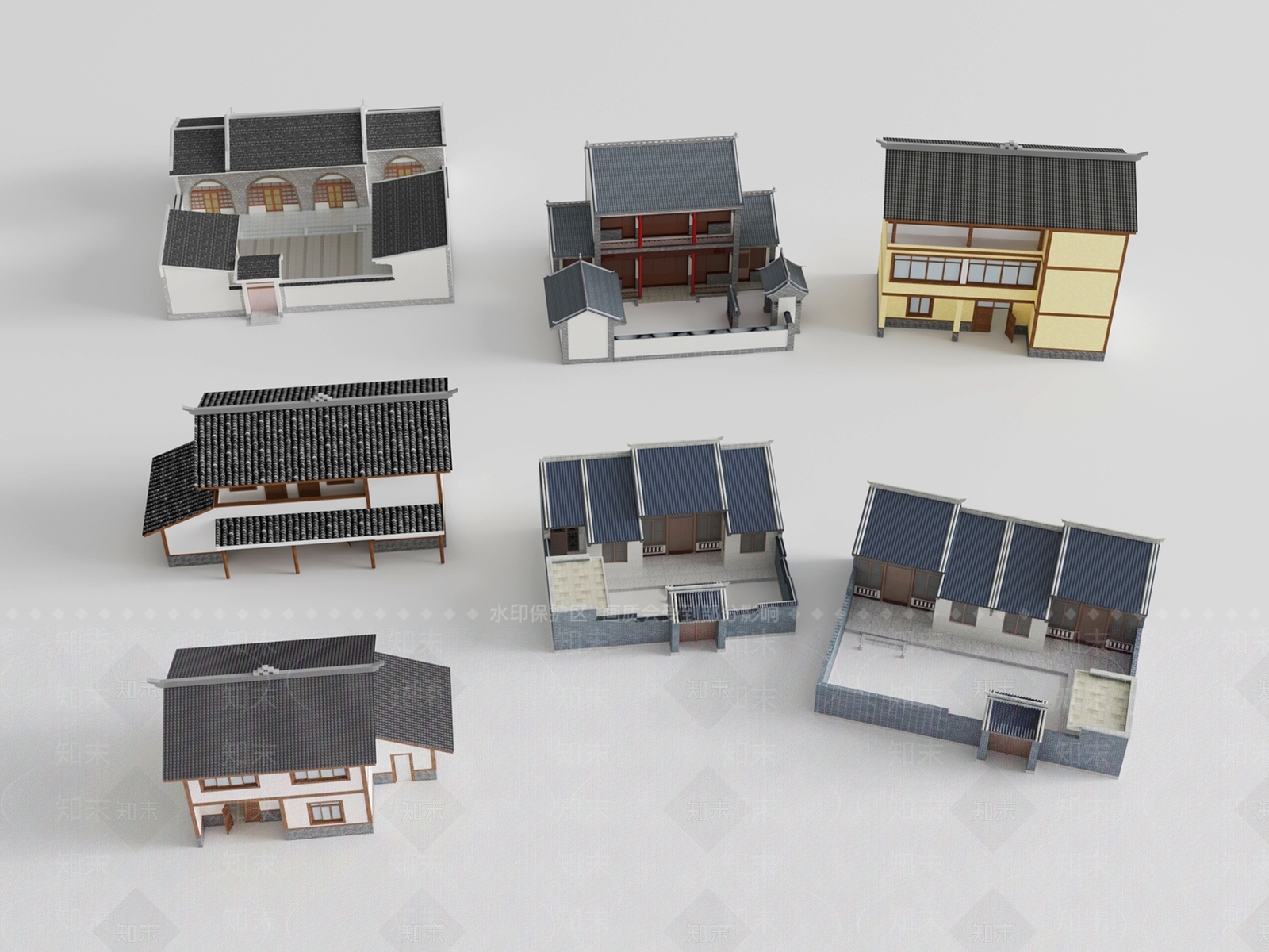 新中式别墅外观3D模型下载【ID:1201926706】