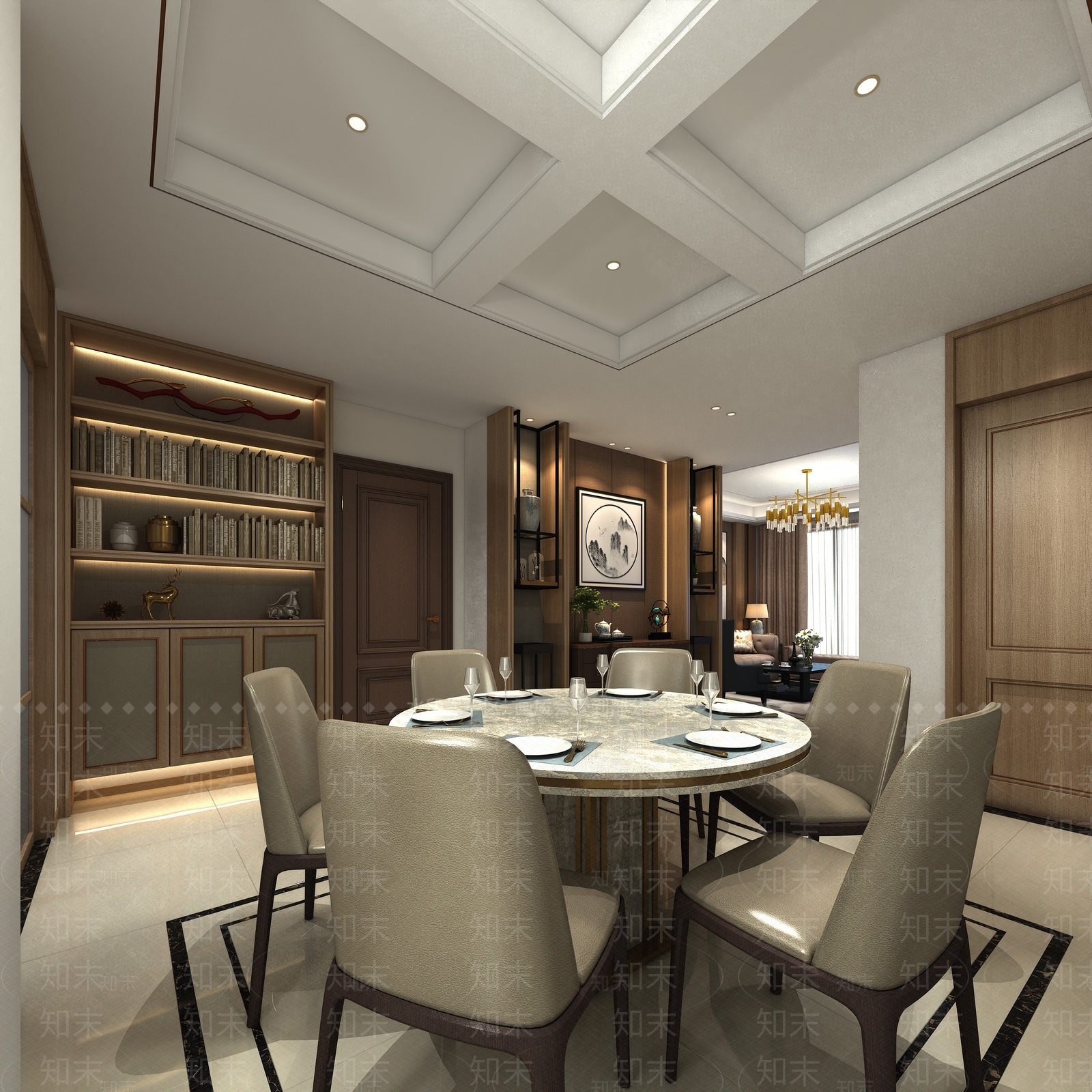 新中式现代家居餐厅3D模型下载【ID:1201926993】