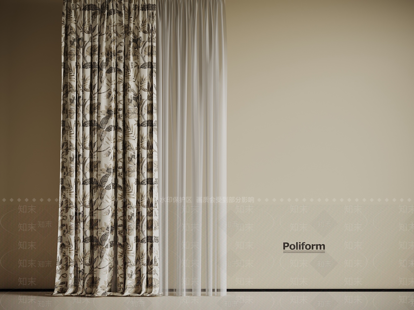 法式复古通用窗帘3D模型下载【ID:1201927083】