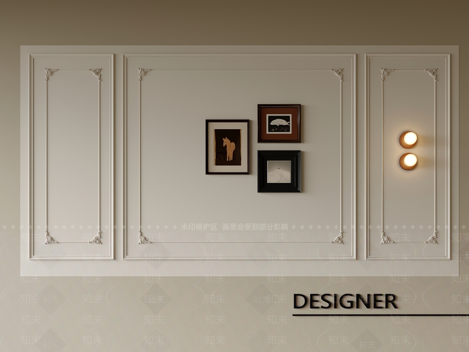 法式现代沙发背景墙3D模型下载【ID:1201930344】