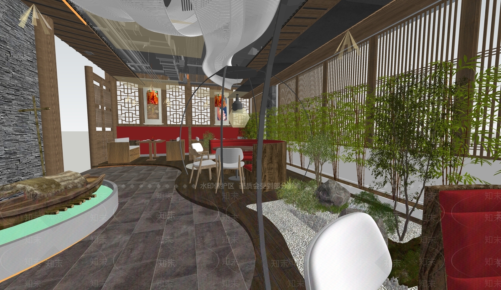 新中式中餐厅SU模型下载【ID:1201930513】
