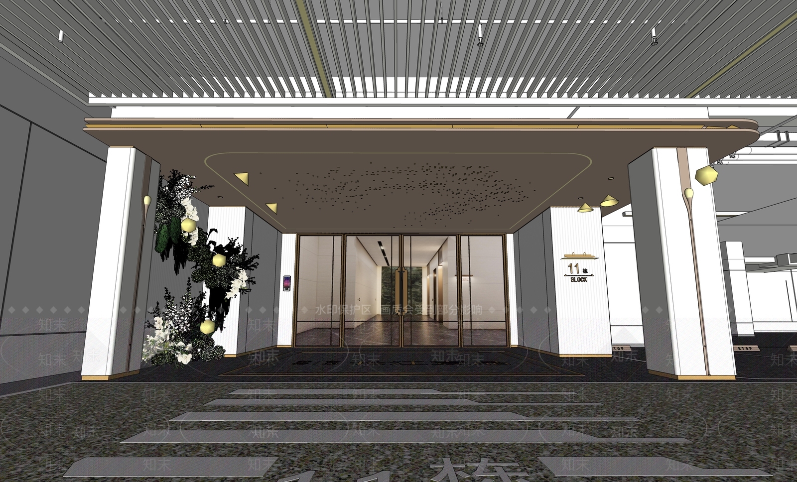 极简轻奢电梯厅SU模型下载【ID:1201933472】