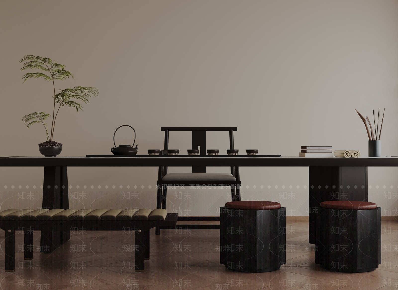 现代茶室3D模型下载【ID:1201933485】