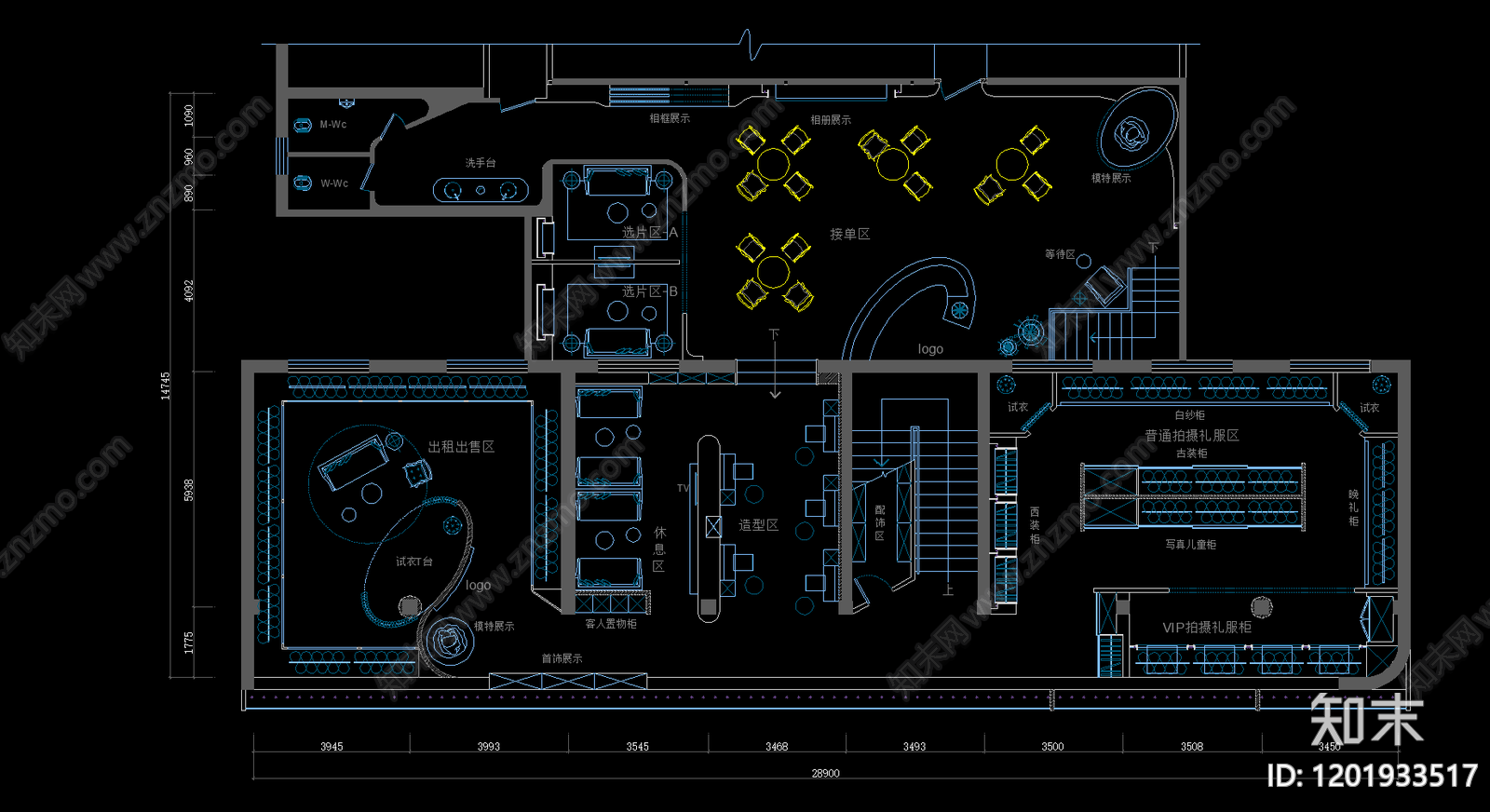 现代婚纱店施工图下载【ID:1201933517】