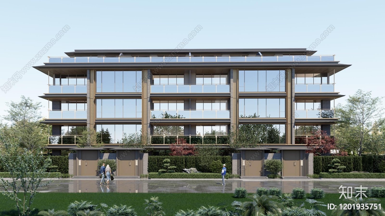 新中式中式别墅建筑施工图下载【ID:1201935751】