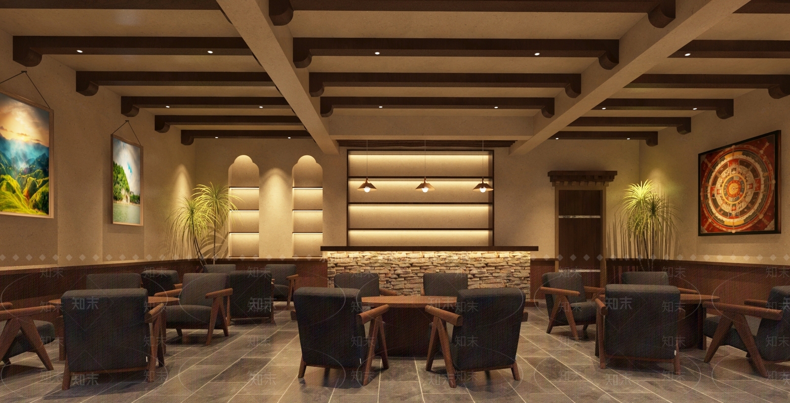 禅意侘寂咖啡厅3D模型下载【ID:1201937326】