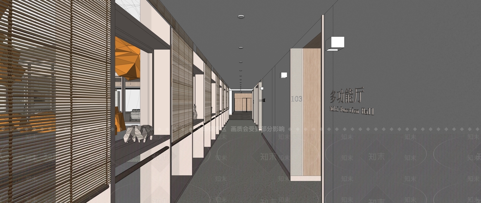 现代办公走廊SU模型下载【ID:1201941769】