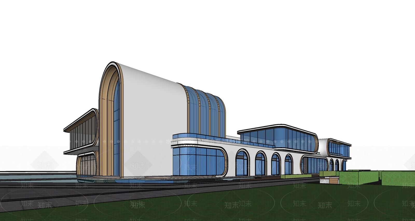 现代售楼处建筑SU模型下载【ID:1201943168】
