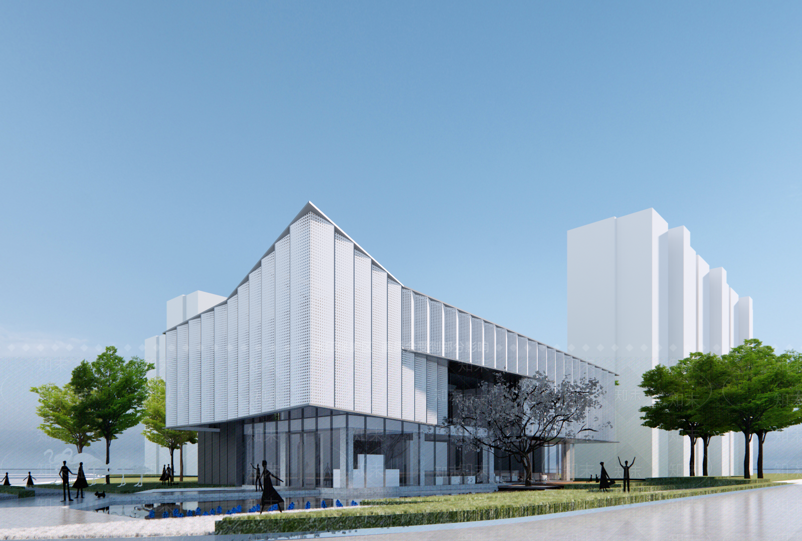 现代售楼处建筑SU模型下载【ID:1201943497】