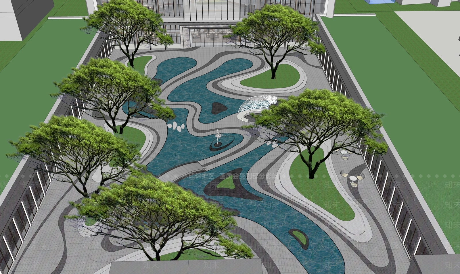 现代小区景观SU模型下载【ID:1201955089】