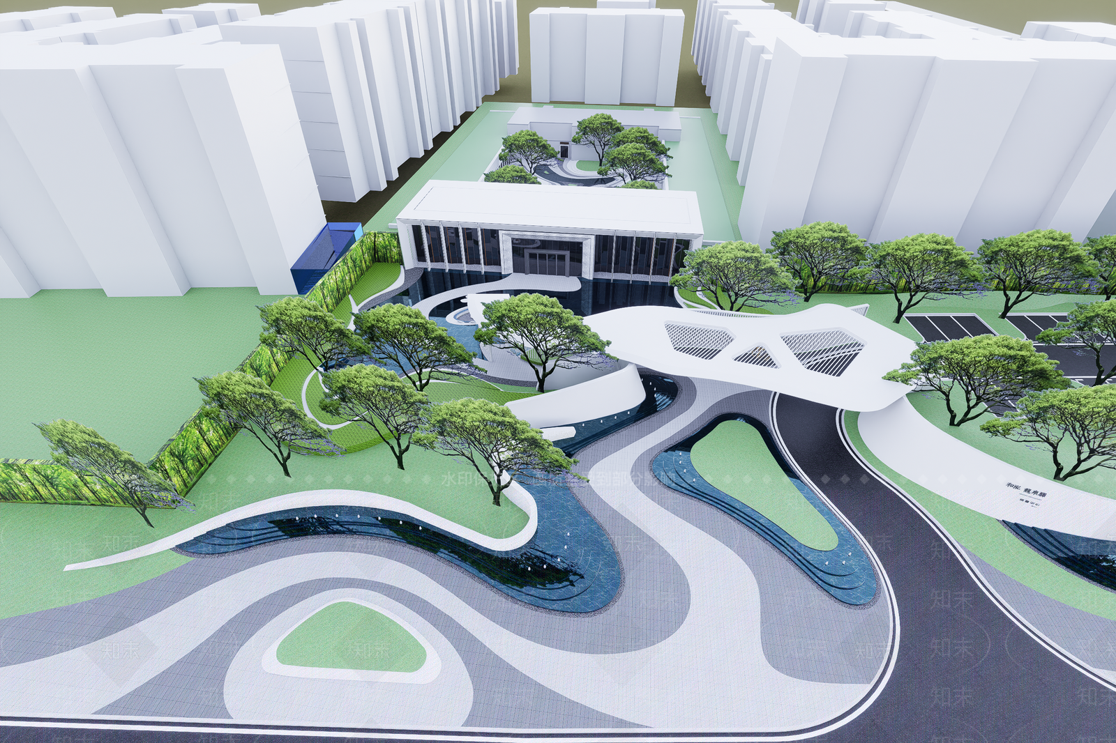 现代小区景观SU模型下载【ID:1201955089】