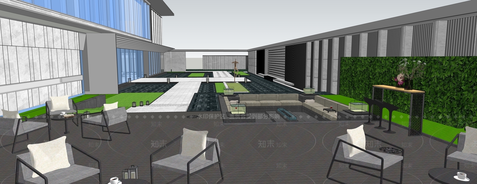 现代售楼处建筑SU模型下载【ID:1201955647】