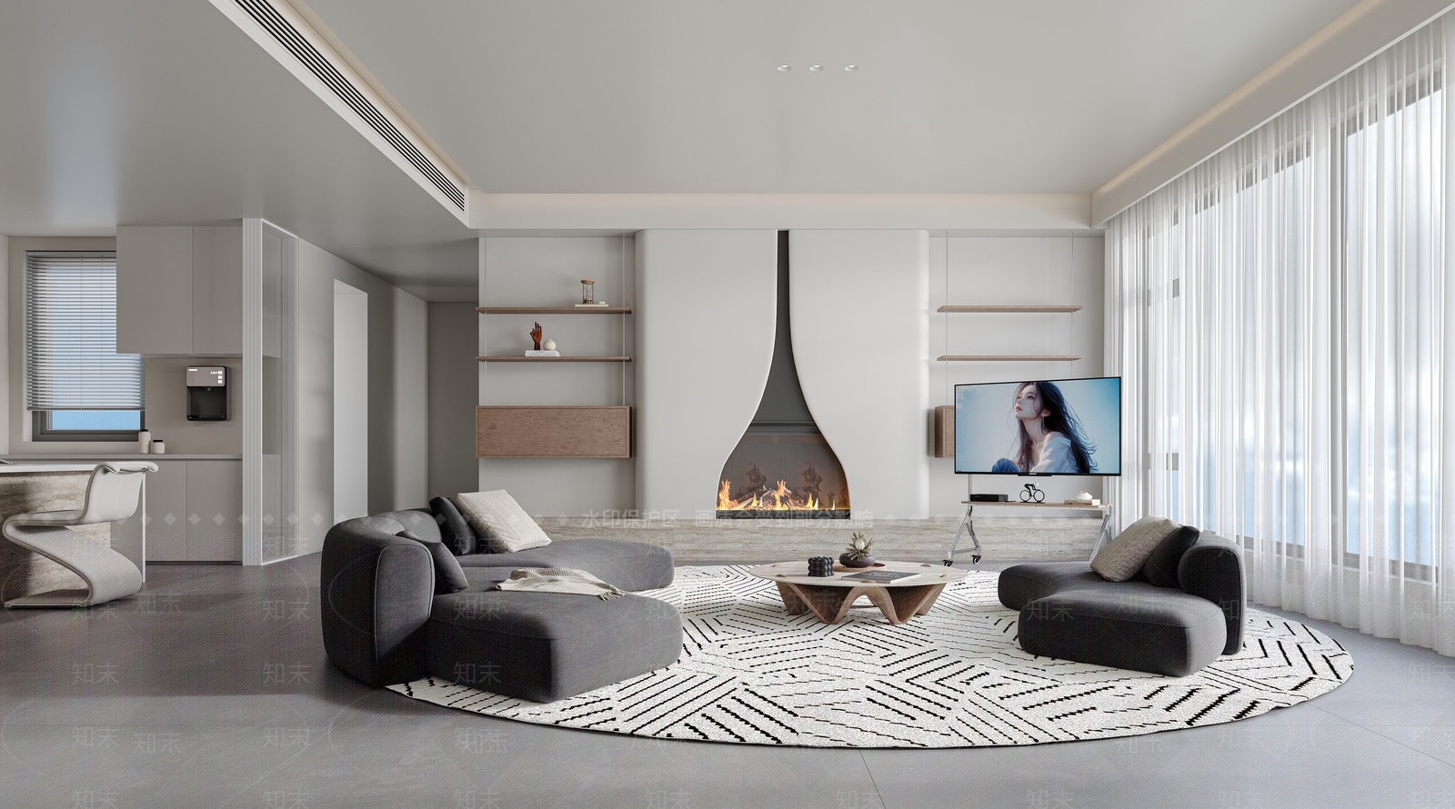 极简简约大平层客餐厅3D模型下载【ID:1201957243】