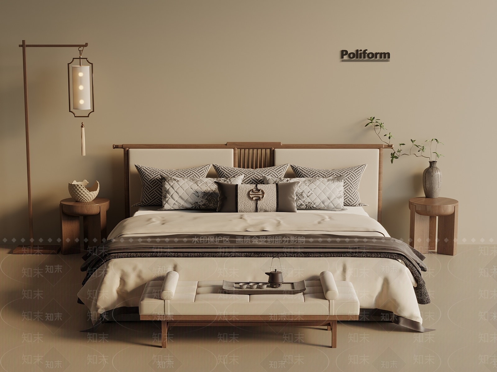 新中式中式双人床3D模型下载【ID:1201957029】