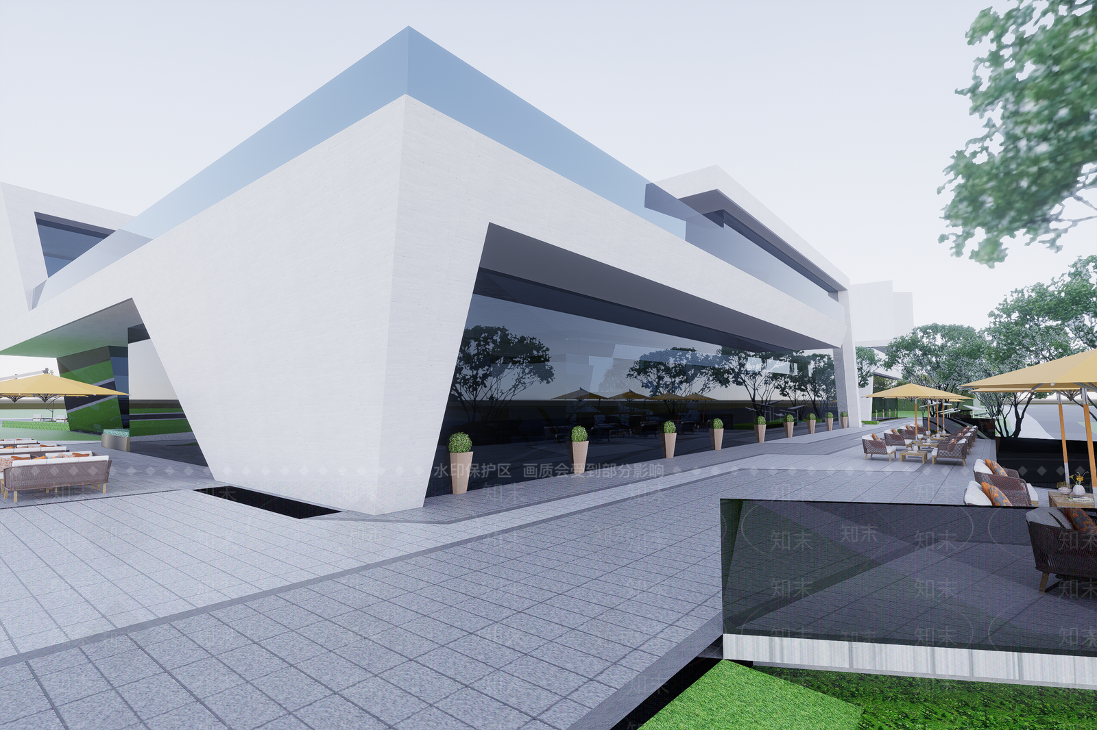 现代售楼处建筑SU模型下载【ID:1201957316】