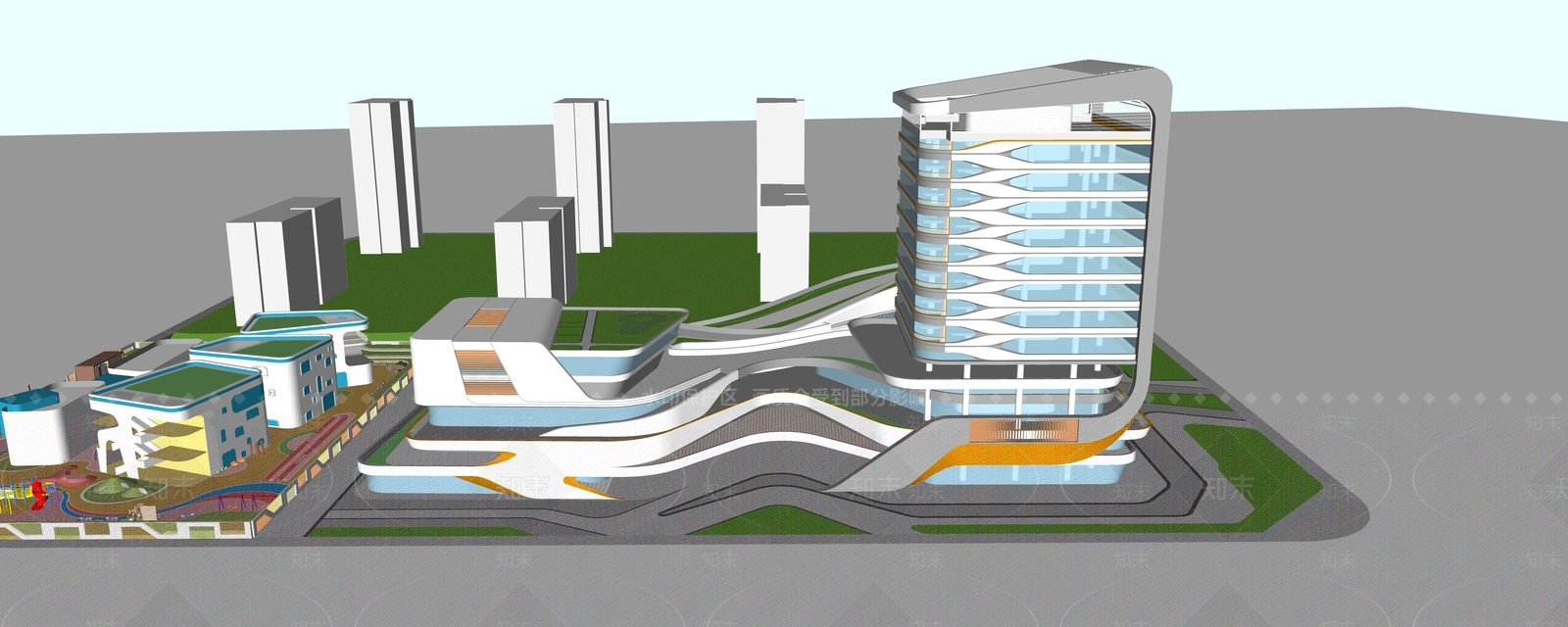 现代商场建筑SU模型下载【ID:1201957485】