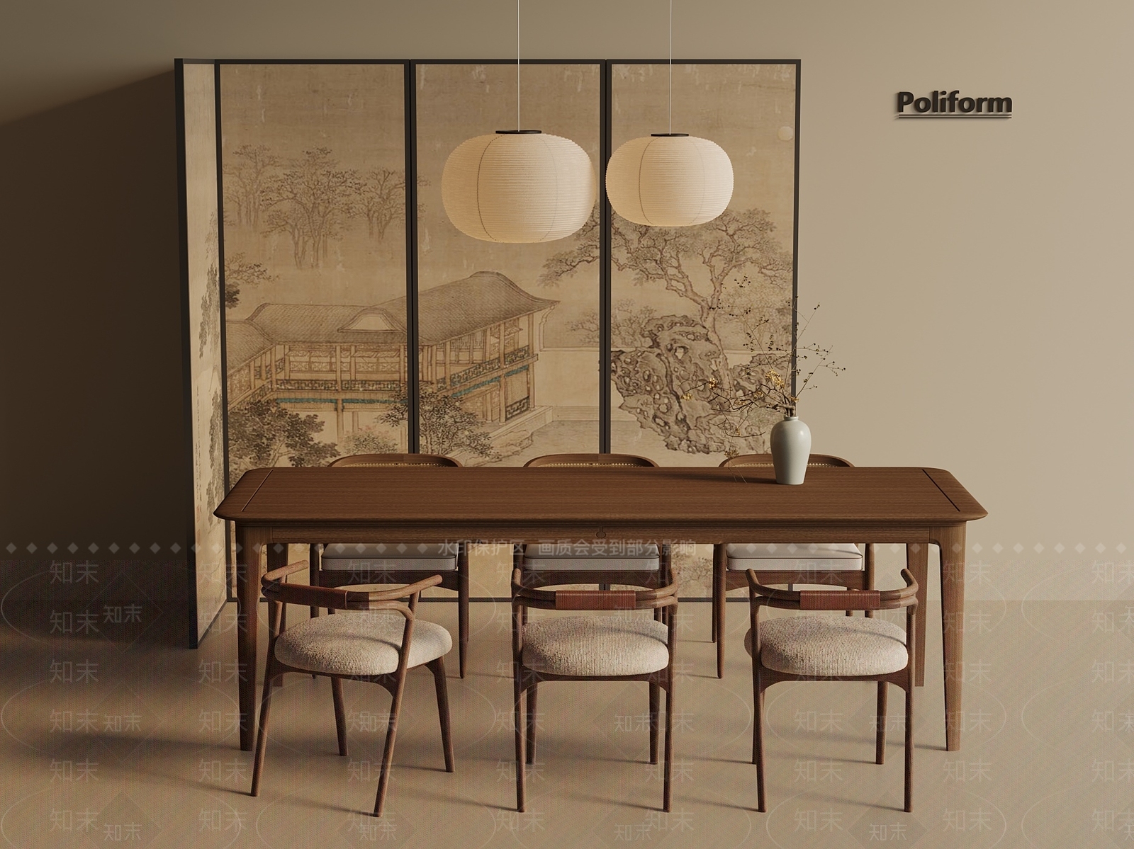 新中式中式餐桌椅SU模型下载【ID:1201957688】