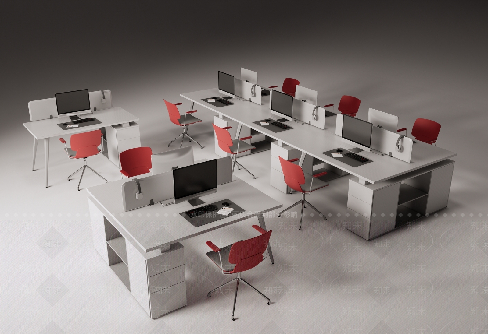 现代极简办公桌椅SU模型下载【ID:1201958028】