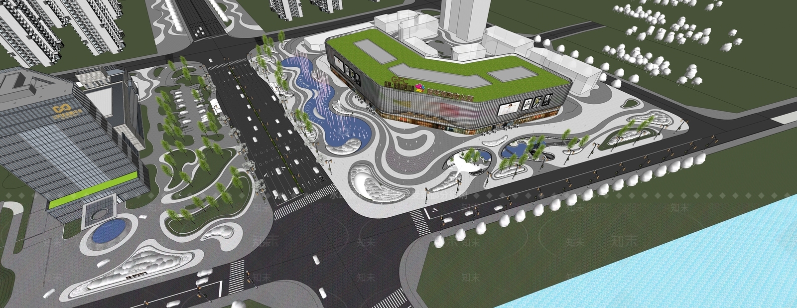 现代商场建筑SU模型下载【ID:1201958478】