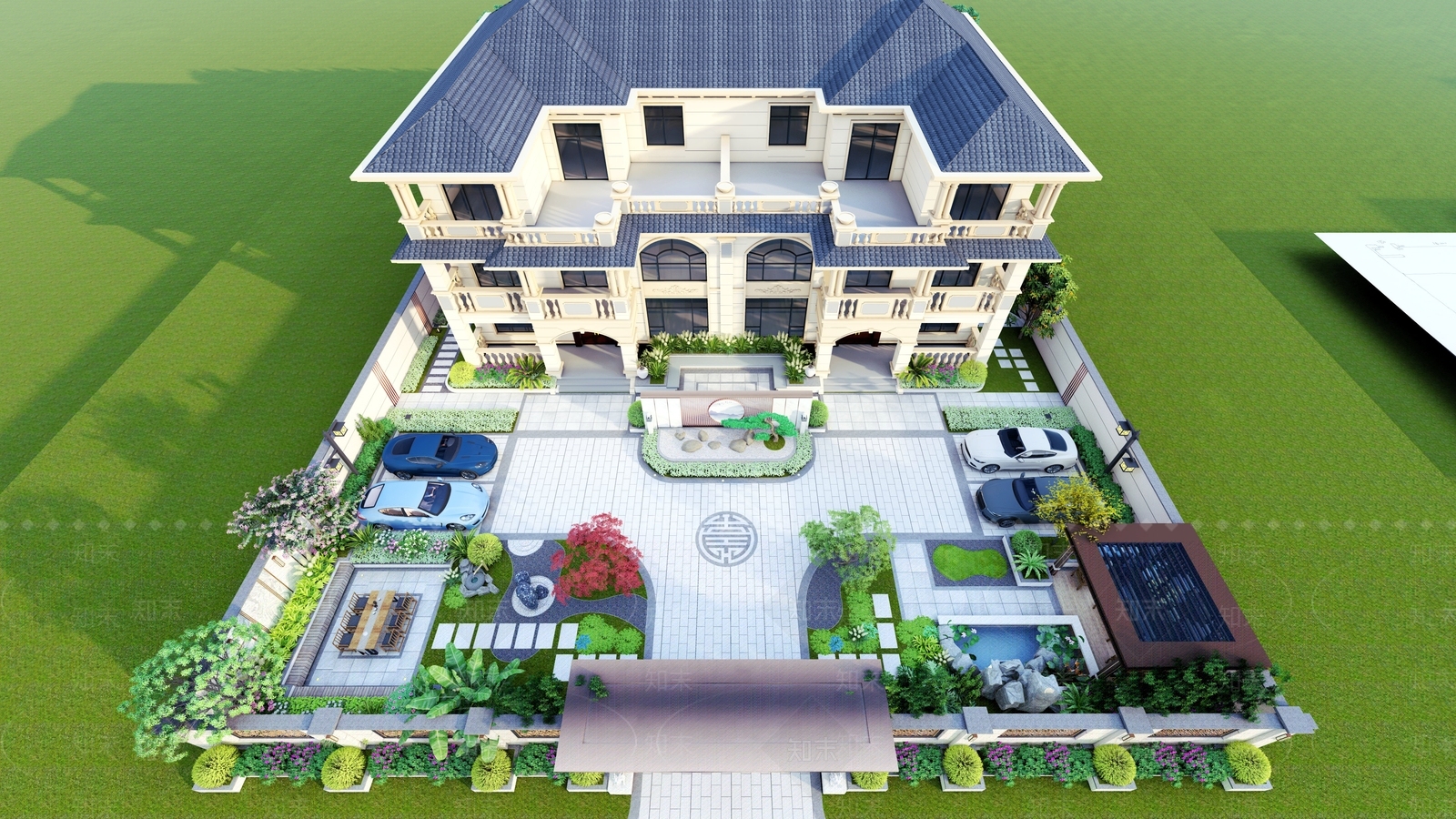 新中式现代别墅庭院SU模型下载【ID:1201960897】
