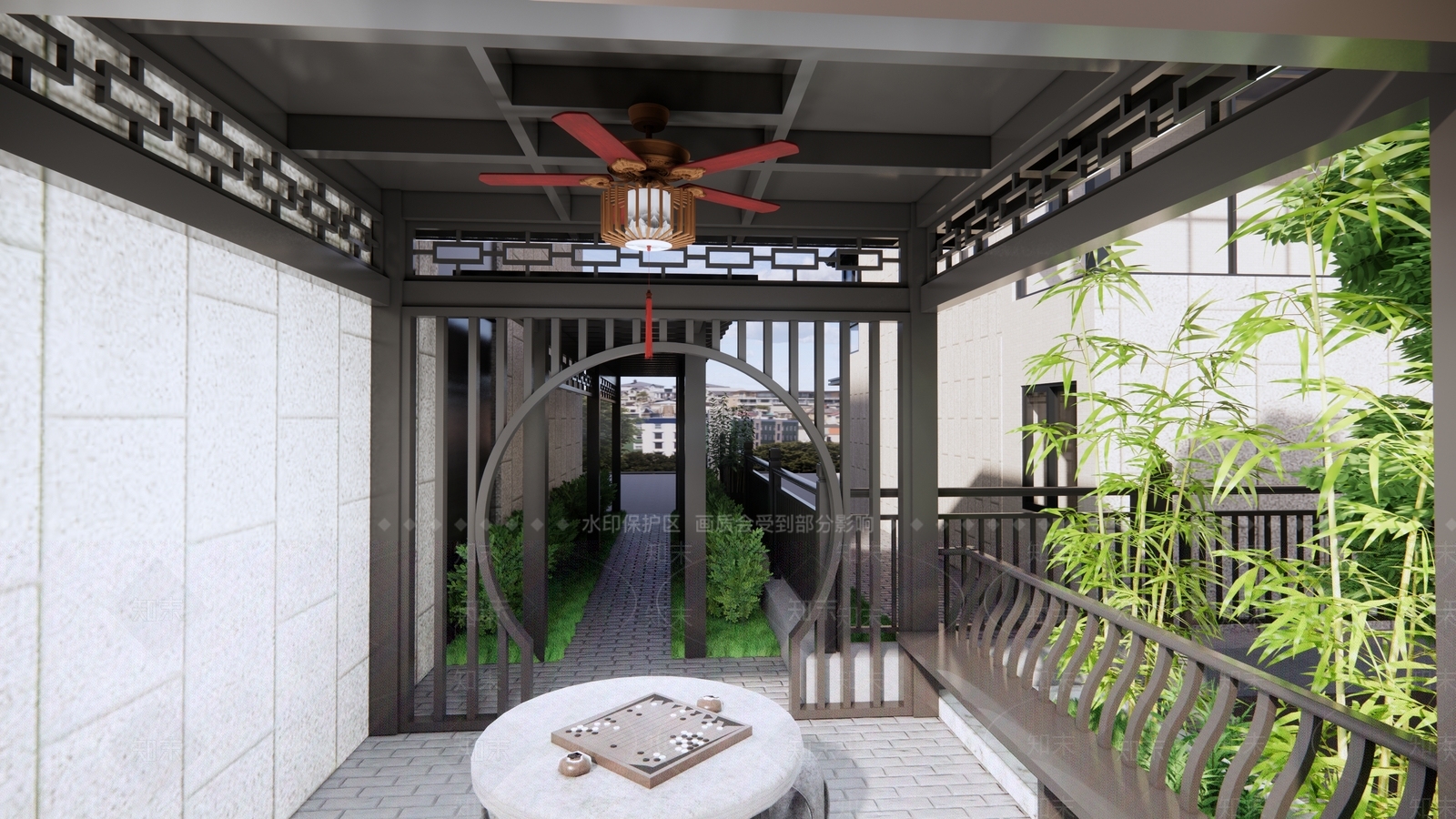 新中式中式廊架SU模型下载【ID:1201963927】