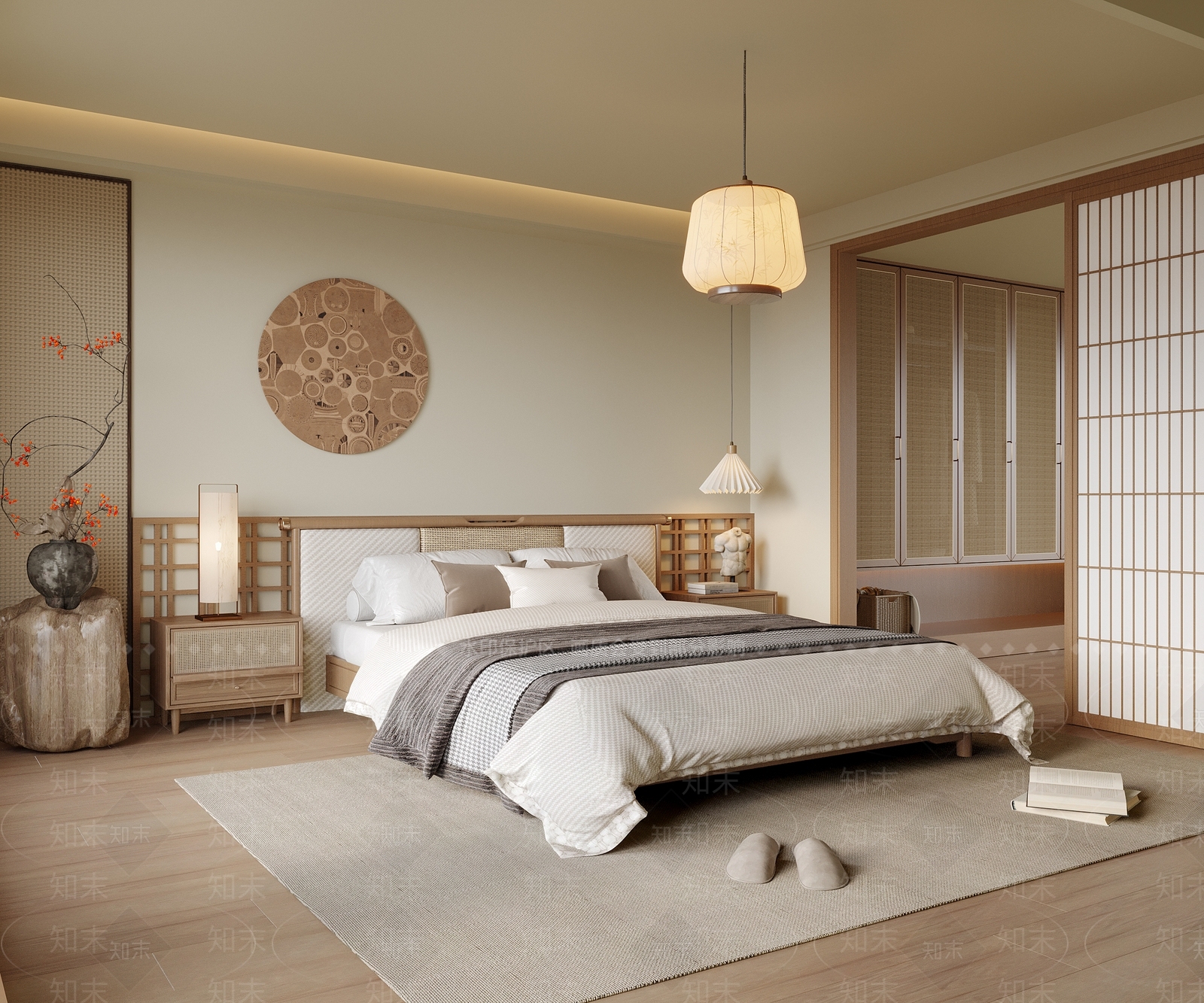 日式新中式家居卧室3D模型下载【ID:1201964629】