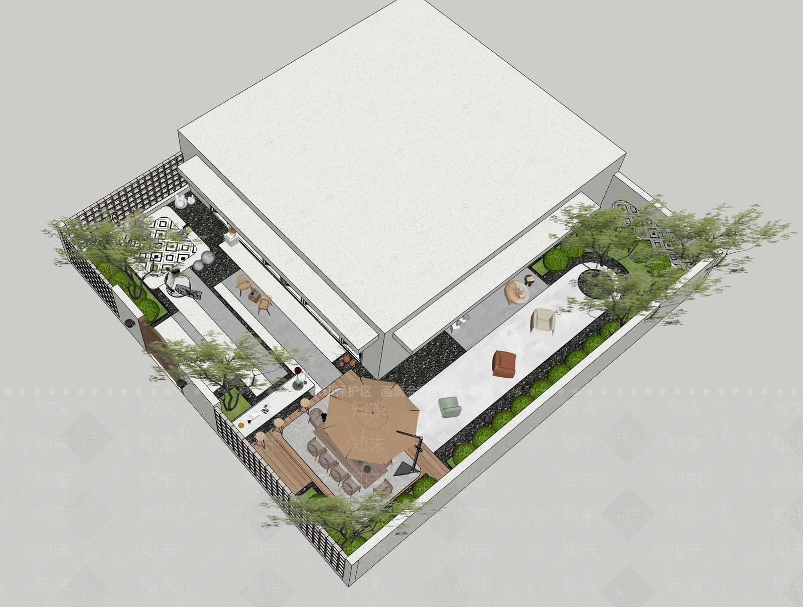 奶油简约别墅庭院SU模型下载【ID:1201964708】