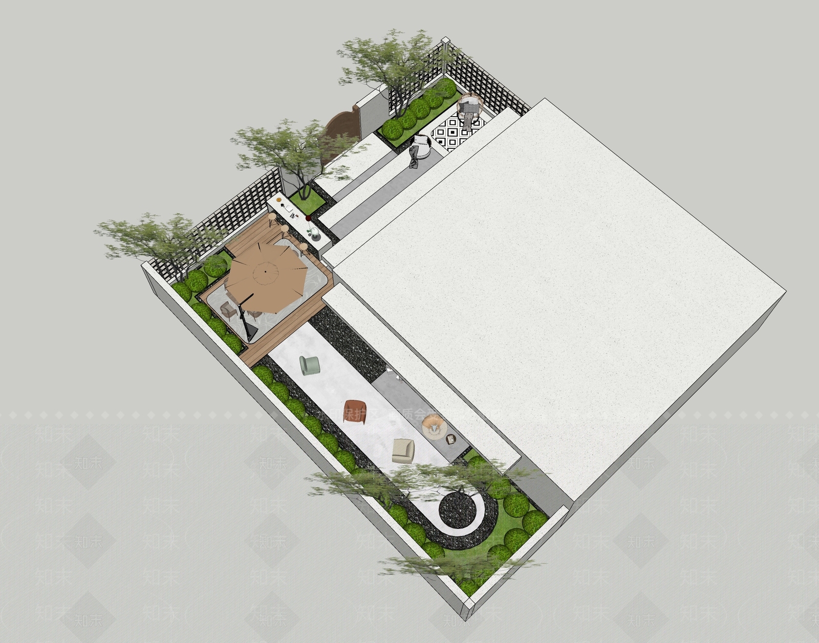 奶油屋顶花园SU模型草图
