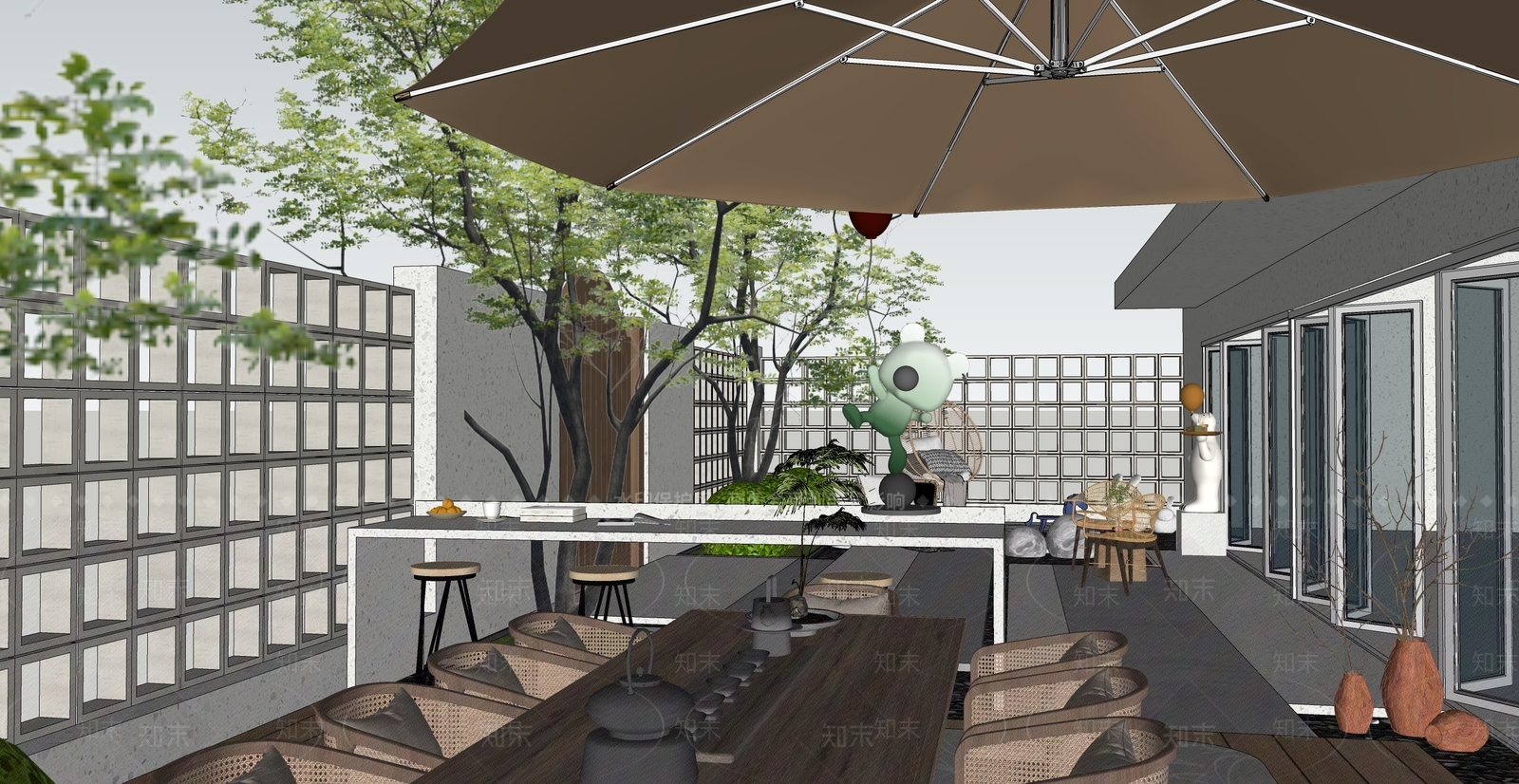 奶油简约别墅庭院SU模型下载【ID:1201964708】