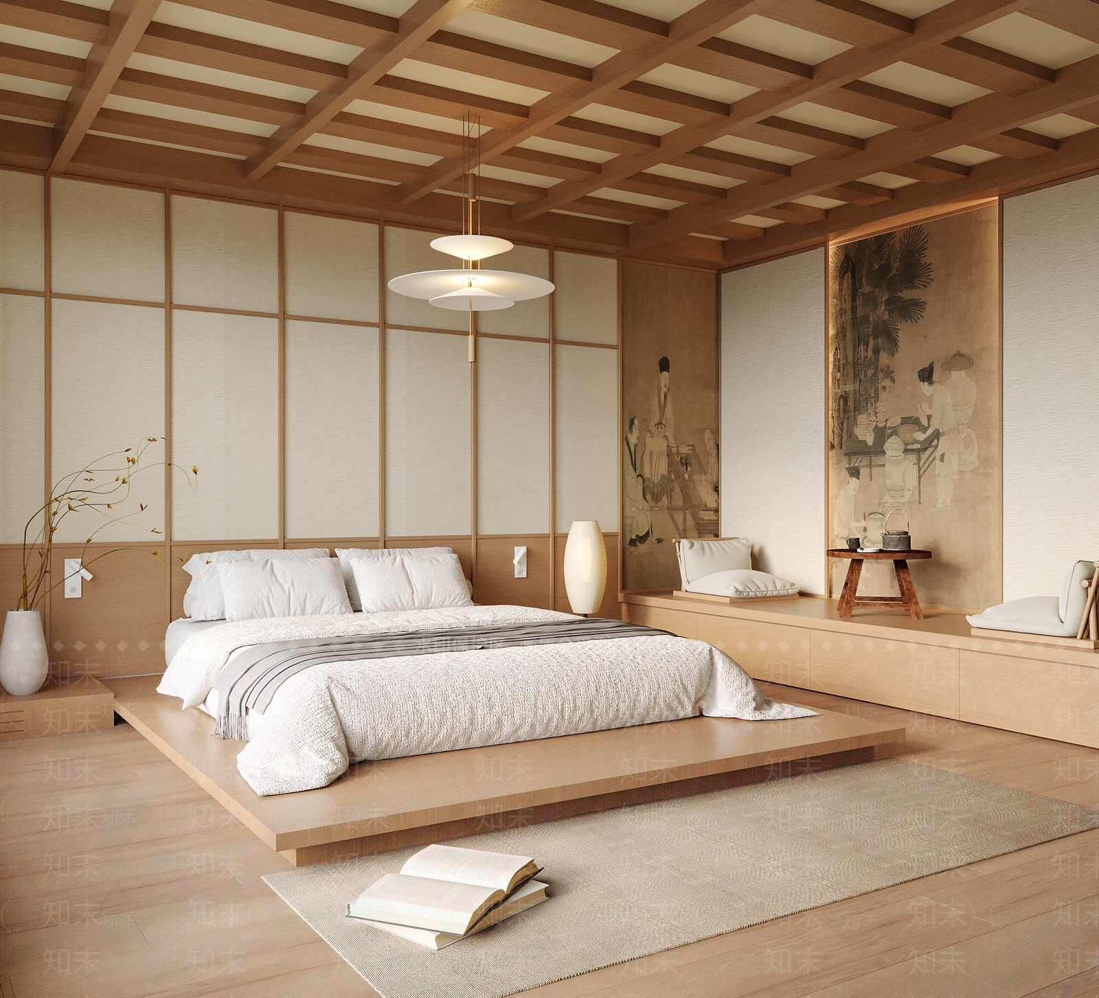 日式原木家居卧室3D模型下载【ID:1201965552】