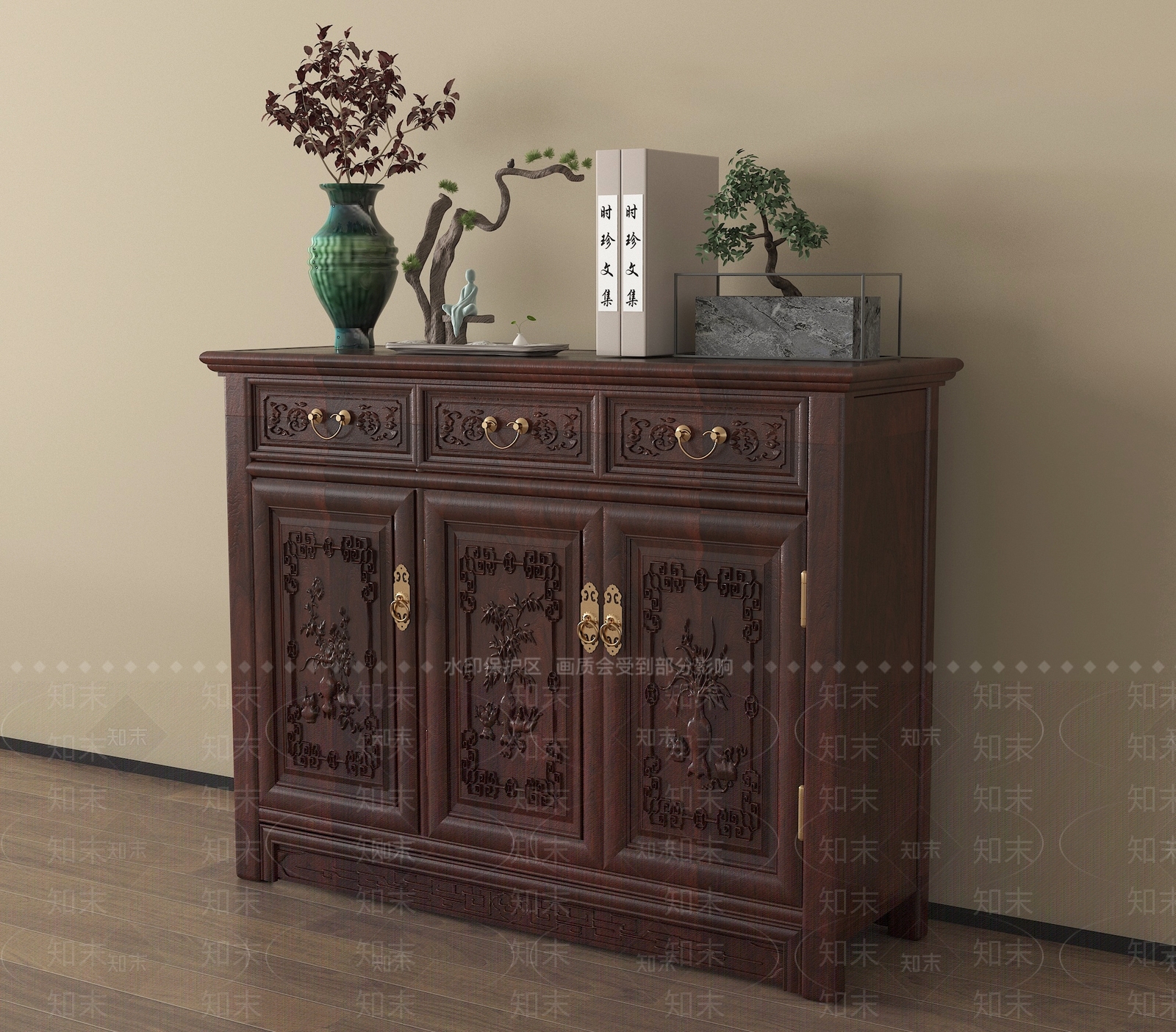 新中式玄关柜3D模型下载【ID:1201965602】