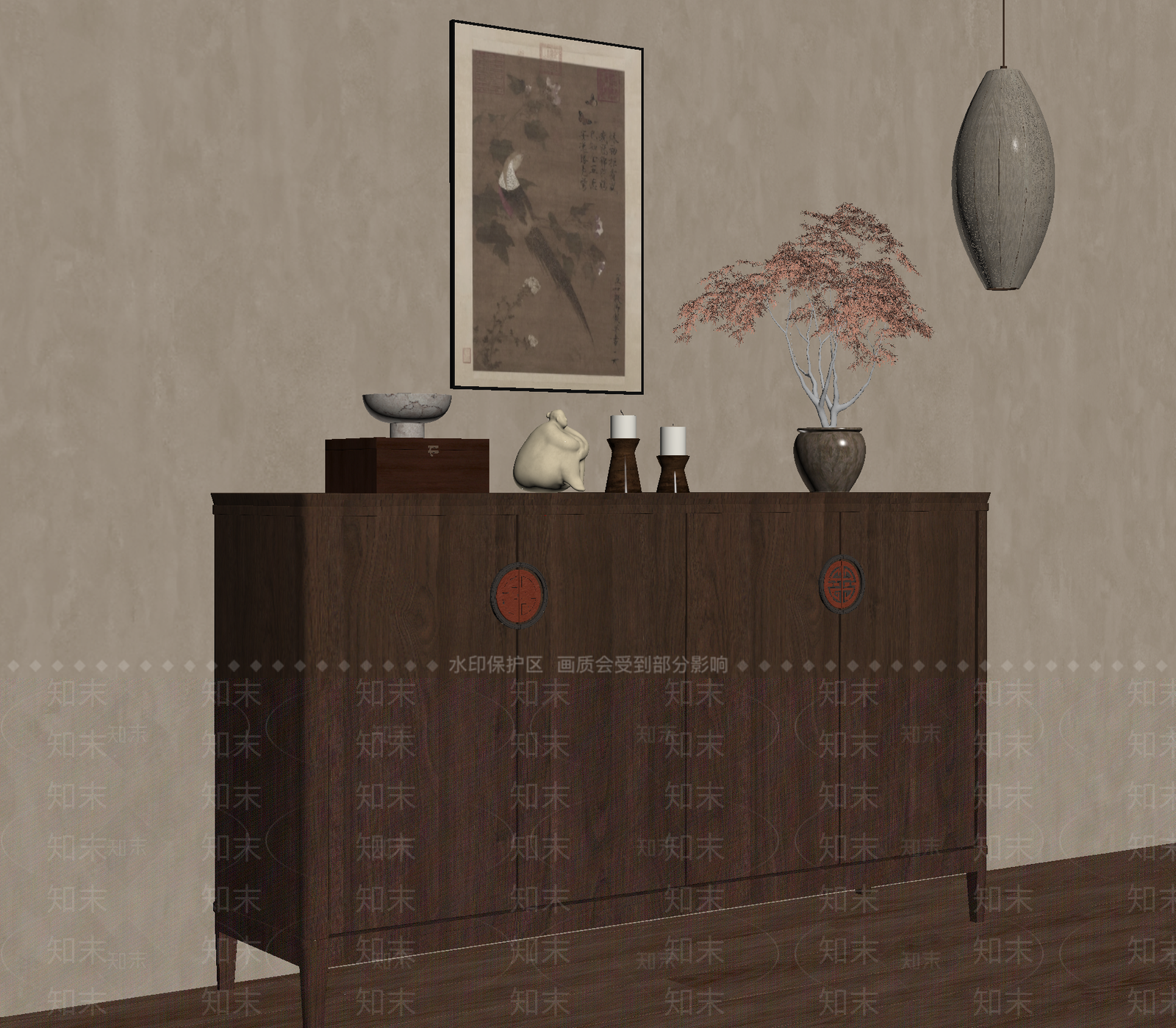 新中式玄关柜SU模型下载【ID:1201966092】