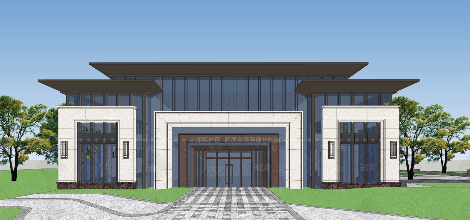 新中式售楼处建筑SU模型下载【ID:1201966182】