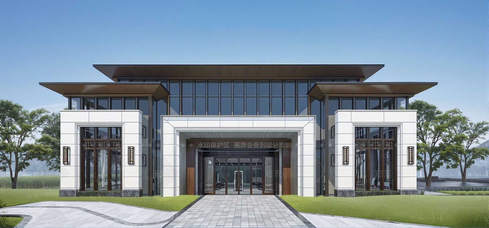 新中式售楼处建筑SU模型下载【ID:1201966182】