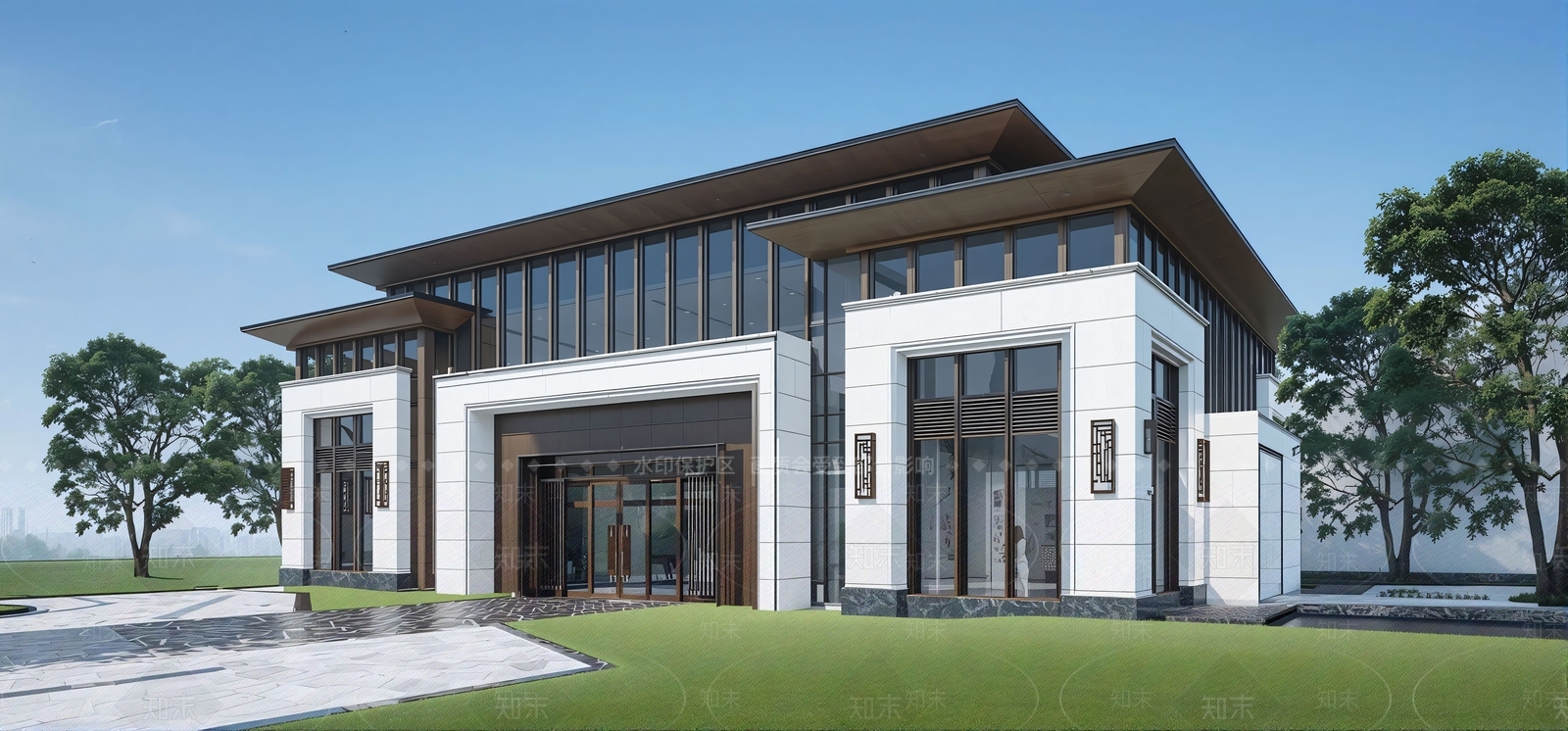 新中式售楼处建筑SU模型下载【ID:1201966182】
