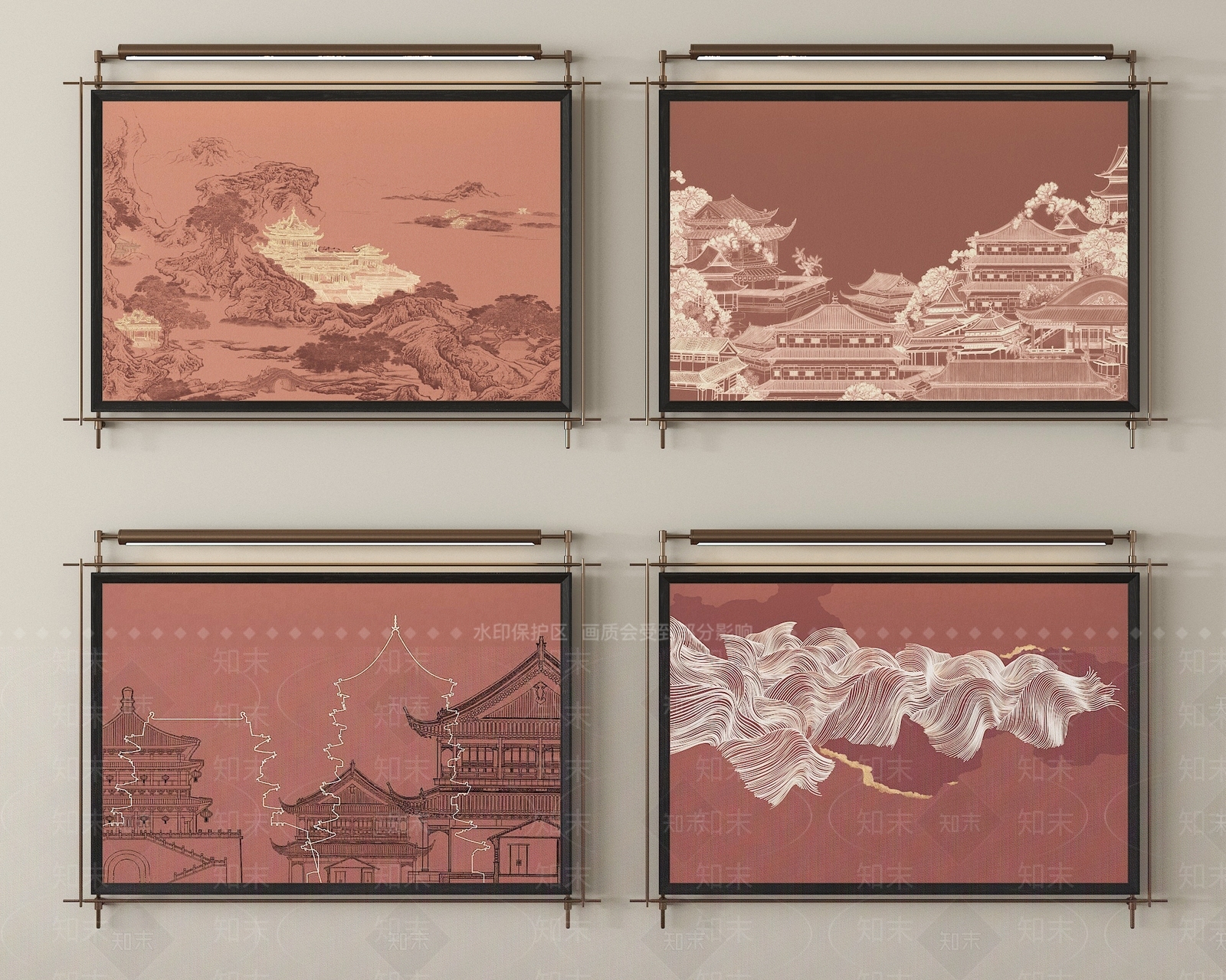 新中式背景墙SU模型下载【ID:1201966350】